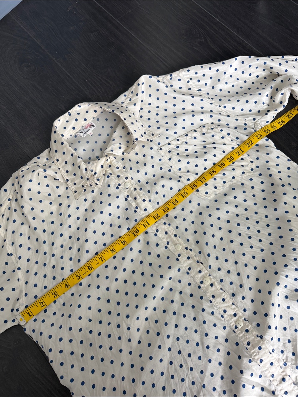 Plum Blossom - Vintage 100% Pure Silk Polka Dot Button-Up Shirt - Picture 4 of 6
